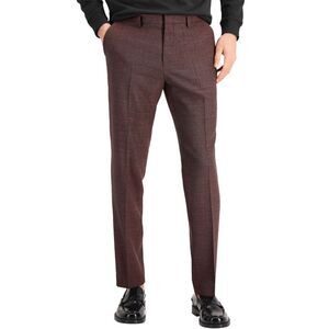 Hugo Boss Mens Tom Modern-Fit Wool Micro Pattern Dress Pants 32W X 32L Dark Red